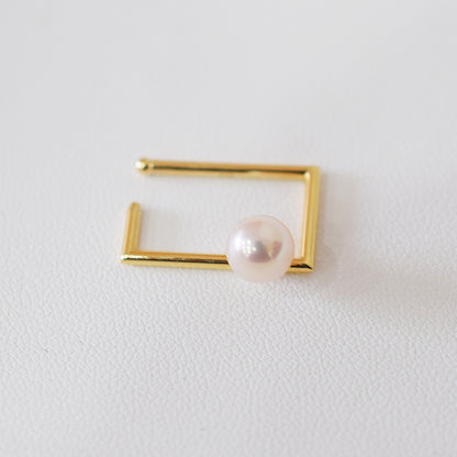Hanadama rank White pink 6mm - 6.5mm akoya pearl K18YG Square Ear Cuff Seawater Japan Japanese 真珠 あこや