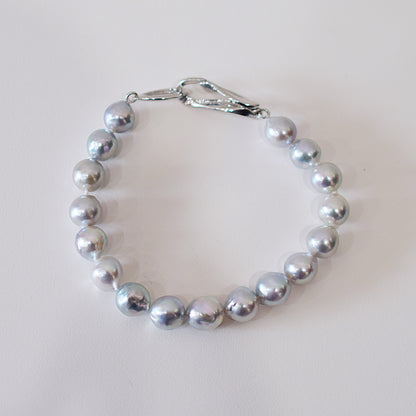 Limited to actual item 8mm - 9mm Natural color Baroque Akoya Pearl Bracelet 7.48inch Japan AkoyaPearl SV925 Wedding Japanese Seawater