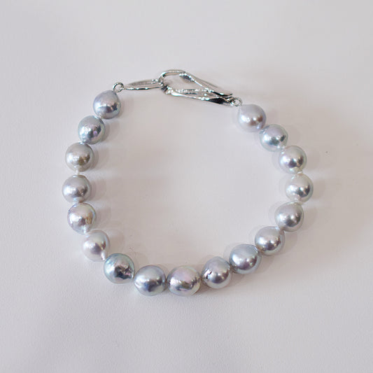 Limited to actual item 8mm - 9mm Natural color Baroque Akoya Pearl Bracelet 7.48inch Japan AkoyaPearl SV925 Wedding Japanese Seawater