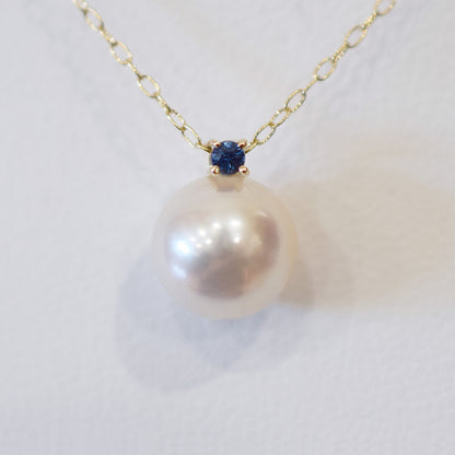 Hanadama rank White pink 8mm - 9.5mm Birthstone Sapphire 10K pendant necklace Akoya Pearl Real Japan Seawater pearl