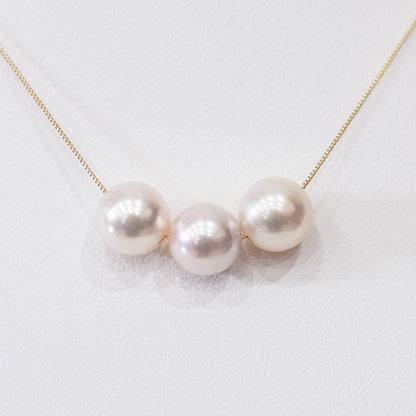 【K10 / K18】Rare White pink 7.5mm - 8.5mm Seawater Real 3pc Akoya Pearl necklace AkoyaPearl Japan あこや 真珠
