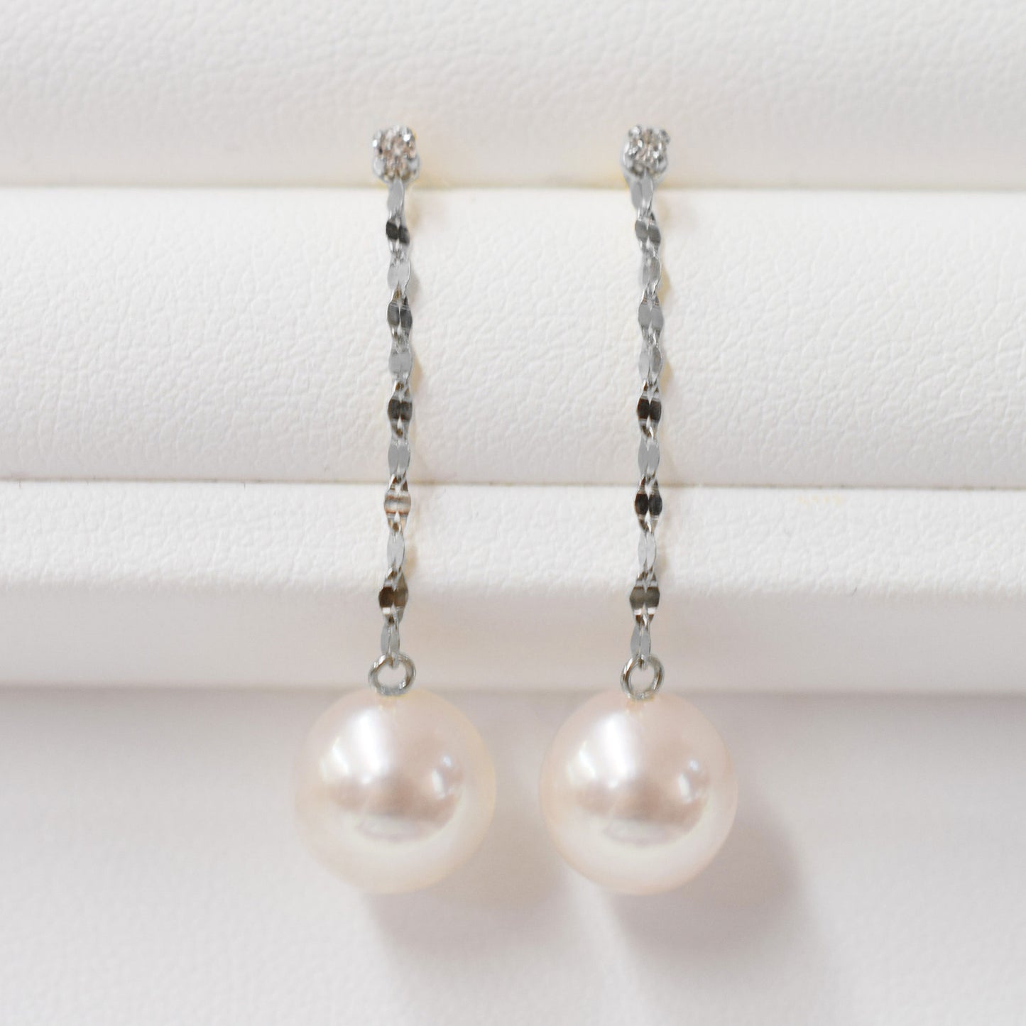 Hanadama rank K14WG 7.5mm - 9.5mm White pink Diamond 0.02ct Earring Real Akoya Pearl Japan Akoyapearl American あこや 真珠 珍珠 日本