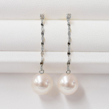 Hanadama rank K14WG 7.5mm - 9.5mm White pink Diamond 0.02ct Earring Real Akoya Pearl Japan Akoyapearl American あこや 真珠 珍珠 日本