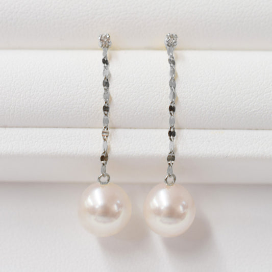 Hanadama rank K14WG 7.5mm - 9.5mm White pink Diamond 0.02ct Earring Real Akoya Pearl Japan Akoyapearl American あこや 真珠 珍珠 日本