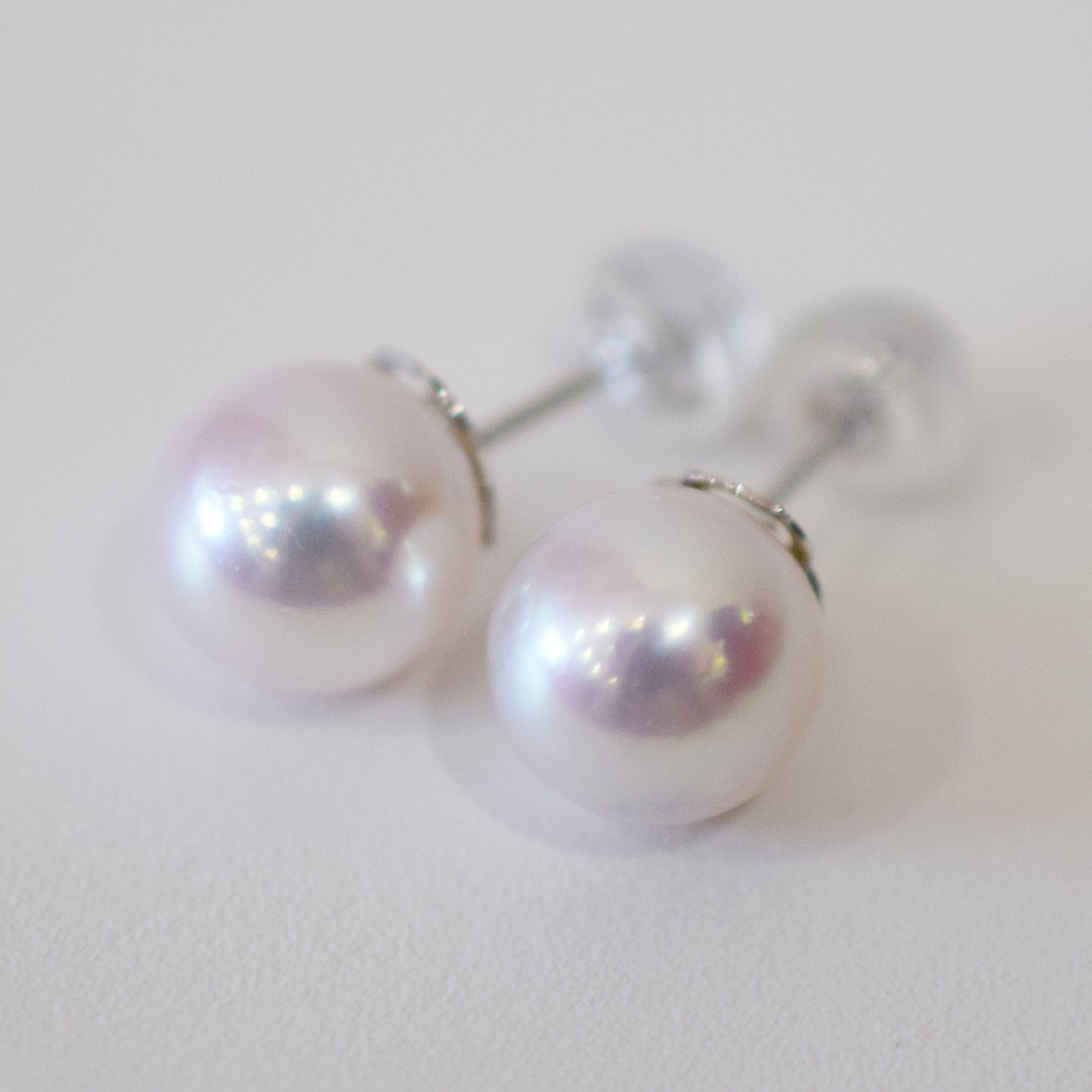 Actual product Whitepink 8mm - 8.5mm Seawater Akoya Pearl Stud Earring K14WG From Japan Japanese Seawater reenspearl