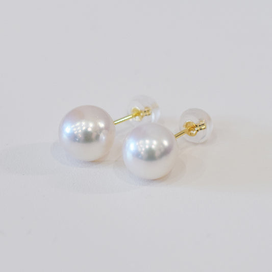【K18】 Hanadama rank 8mm - 8.5mm Seawater Akoya Pearl White Pink Stud Earring Japan anniversary Japanese Seawater birthday 真珠 あこや 花珠