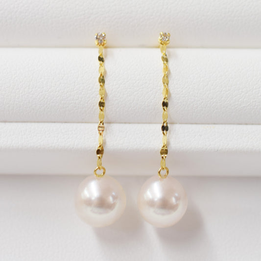 Hanadama rank K18YG 7.5mm - 9.5mm White pink Diamond 0.02ct Earring Real Akoya Pearl Japan Akoyapearl American あこや 真珠 珍珠 日本