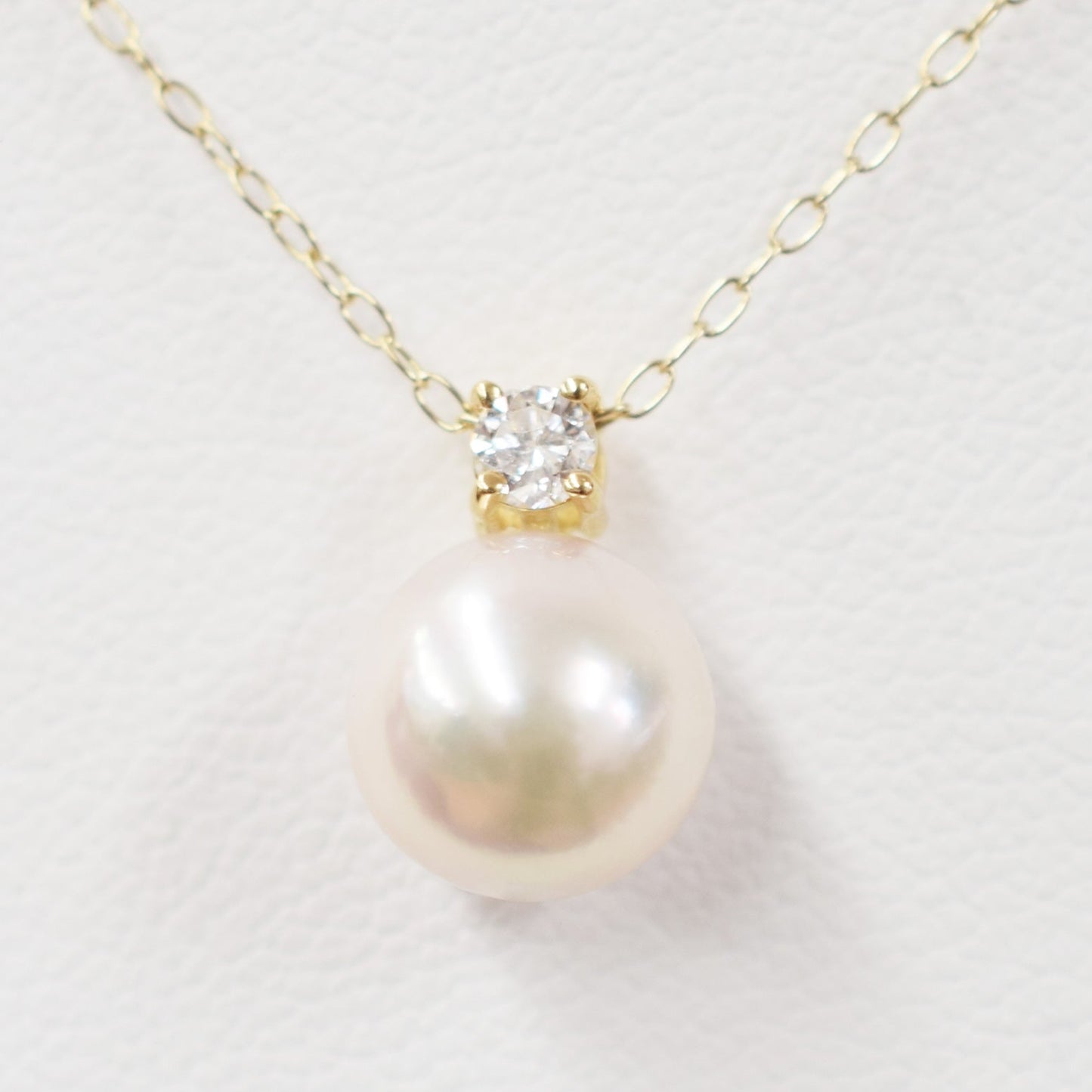 【K18YG / K18WG】Hanadama rank White pink 8mm - 9.5mm pendant necklace Akoya Pearl diamond 0.1ct 0.09ct Real Japan Seawater pearl reenspearl akoyapearl