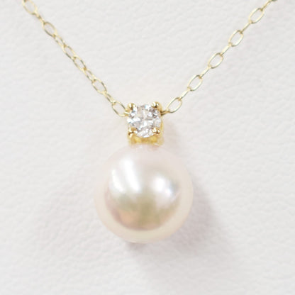 【K18YG / K18WG】Hanadama rank White pink 8mm - 9.5mm pendant necklace Akoya Pearl diamond 0.1ct 0.09ct Real Japan Seawater pearl reenspearl akoyapearl