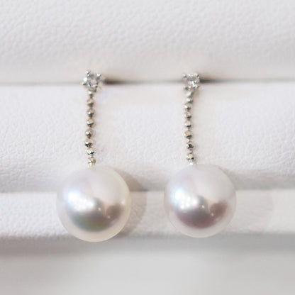 【K18YG / K18WG】Hanadama rank Whitepink 7.5mm - 8.5mm Earring Diamond 0.02ct Seawater Real Akoya Pearl Japan anniversary Japanese Wedding あこや 真珠