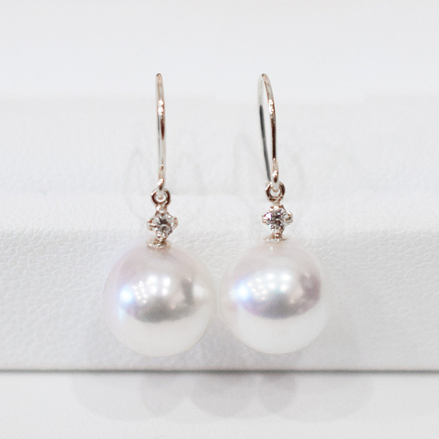 【K18YG / K14WG】Hanadama rank Whitepink 7.5mm - 8.5mm Earring Diamond 0.02ct Seawater Real Akoya Pearl Japan anniversary Japanese Wedding あこや 真珠