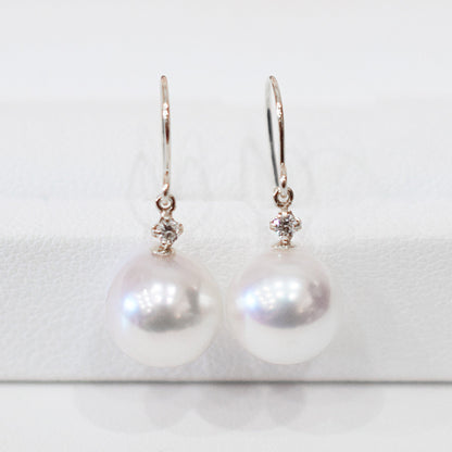 【K18YG / K14WG】Hanadama rank Whitepink 7.5mm - 8.5mm Earring Diamond 0.02ct Seawater Real Akoya Pearl Japan anniversary Japanese Wedding あこや 真珠