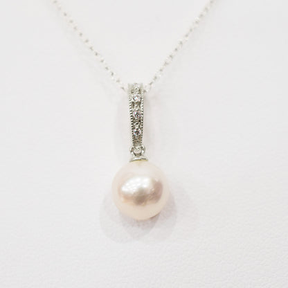 【K18YG / K18WG】Hanadama rank White pink 8mm - 9.5mm Diamond pendant necklace Akoya Pearl Real Japan Seawater pearl