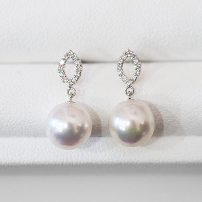 【K18YG / K18WG】Hanadama rank Whitepink 7.5mm - 8.5mm Earring Diamond 0.06ct Seawater Real Akoya Pearl Japan anniversary Japanese Wedding あこや 真珠
