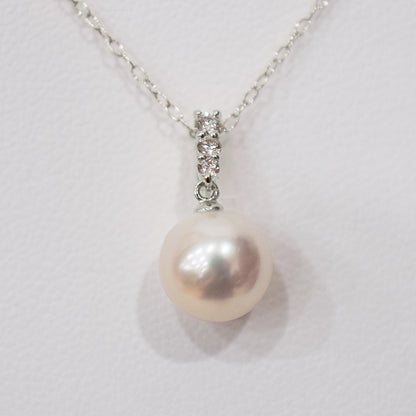 Hanadama rank White pink 8mm - 9.5mm Diamond 18K pendant necklace Akoya Pearl Real Japan Seawater pearl SIKC420 SIK00042