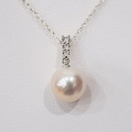 Hanadama rank White pink 8mm - 9.5mm Diamond 18K pendant necklace Akoya Pearl Real Japan Seawater pearl SIKC420 SIK00042