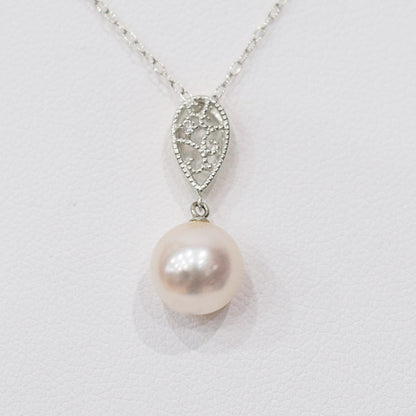 Hanadama rank White pink 8mm - 9.5mm Diamond 14K pendant necklace Akoya Pearl Real Japan Seawater pearl SIKC420 SIK00031