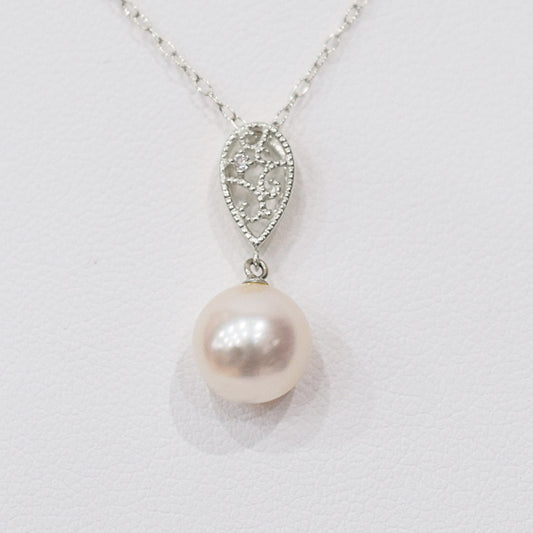 Hanadama rank White pink 8mm - 9.5mm Diamond 14K pendant necklace Akoya Pearl Real Japan Seawater pearl SIKC420 SIK00031