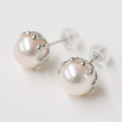 【K18YG / K14WG】 Hanadama rank White pink 8mm - 8.5mm Sea Real Akoya Pearl Earring Japan 1pair Japanese reenspearl birthday