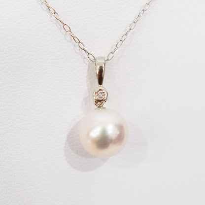 Hanadama rank White pink 8mm - 9.5mm Diamond 14K pendant necklace Akoya Pearl Real Japan Seawater pearl SIKC420 RP0056