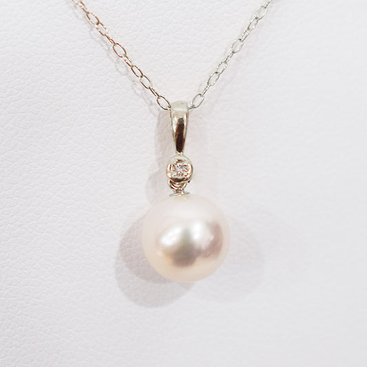 Hanadama rank White pink 8mm - 9.5mm Diamond 14K pendant necklace Akoya Pearl Real Japan Seawater pearl SIKC420 RP0056