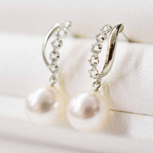 Hanadama rank 7.5mm - 9.5mm Whitepink Studs Earring Real Akoya Pearl Japan Akoyapearl K14WG Semi-precious stone White topaz あこや 珍珠