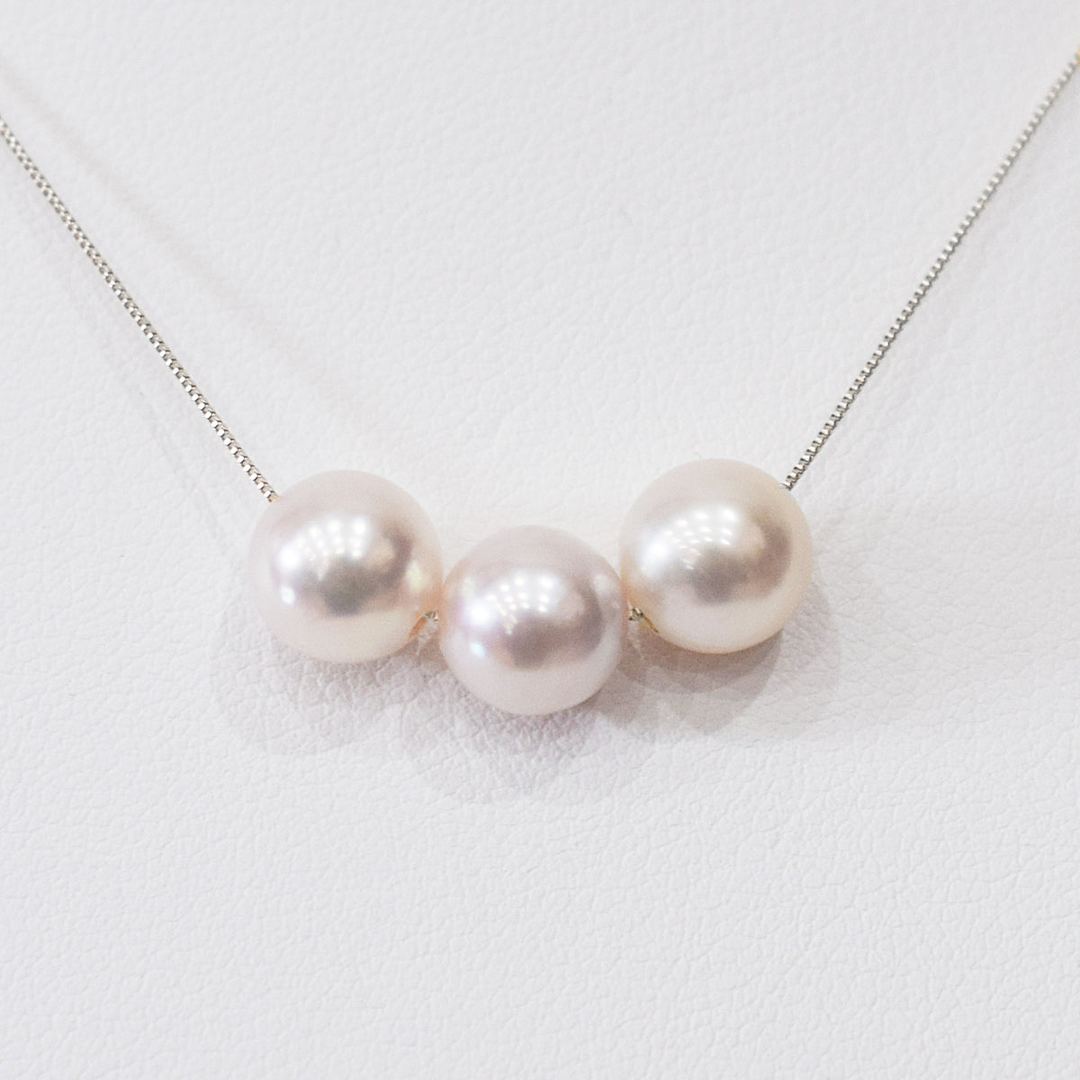【K10 / K18】Rare White pink 7.5mm - 8.5mm Seawater Real 3pc Akoya Pearl necklace AkoyaPearl Japan あこや 真珠
