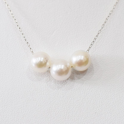 【K10 / K18】Rare White pink 7.5mm - 8.5mm Seawater Real Akoya Pearl 3pc necklace AkoyaPearl Japan あこや 真珠