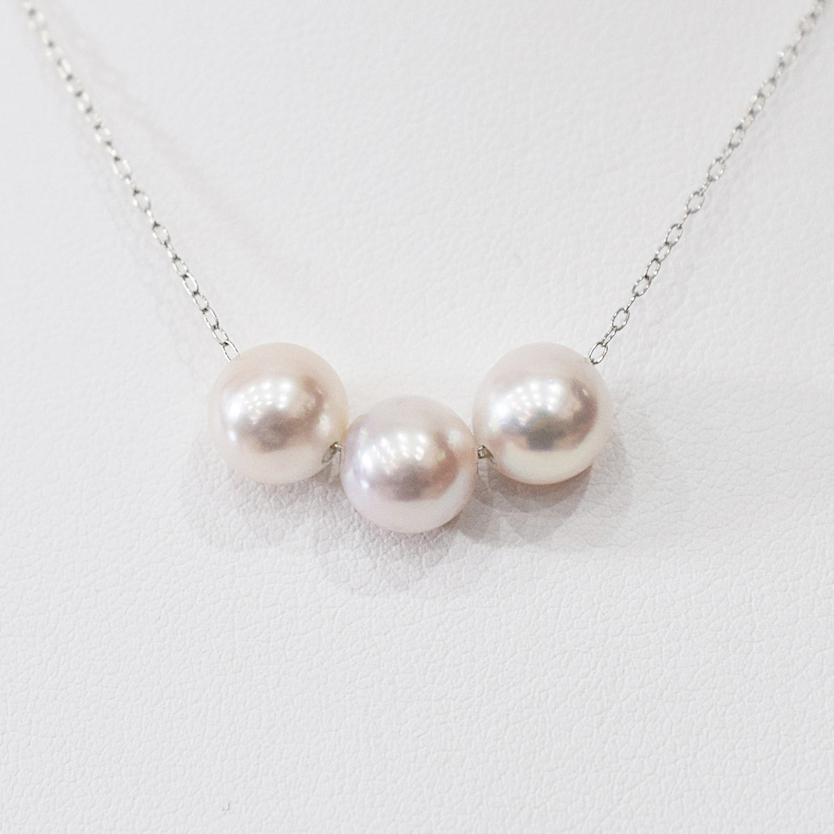 【K10 / K18】Rare White pink 7.5mm - 8.5mm Seawater Real Akoya Pearl 3pc necklace AkoyaPearl Japan あこや 真珠
