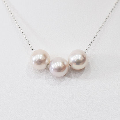 【K10 / K18】Rare White pink 7.5mm - 8.5mm Seawater Real Akoya Pearl 3pc necklace AkoyaPearl Japan あこや 真珠