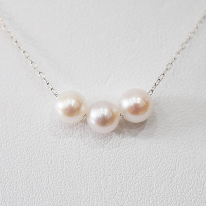 【 K10 / K18 】Rare White pink 5.5mm - 6.5mm Seawater Real Akoya Pearl 3pc necklace AkoyaPearl Japan あこや 真珠