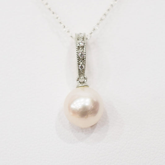 Hanadama rank White pink 8mm - 9.5mm Diamond 18K pendant necklace Akoya Pearl Real Japan Seawater pearl SIKC420 SIK00071