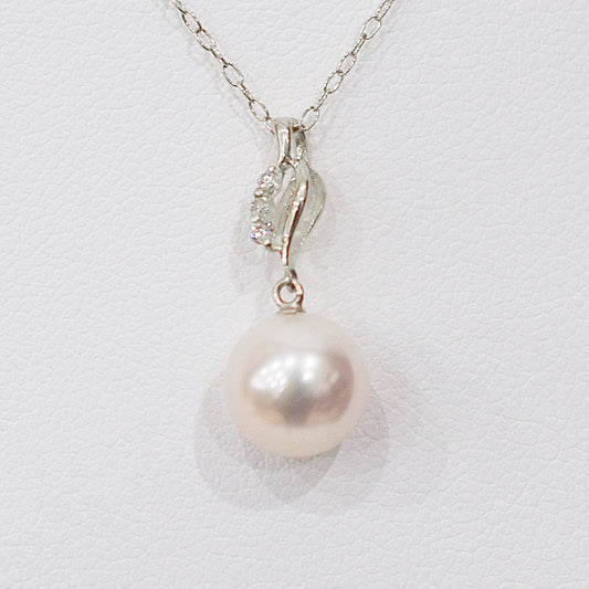 Hanadama rank White pink 8mm - 9.5mm Diamond 18K pendant necklace Akoya Pearl Real Japan Seawater pearl SIKC420 SIK00031