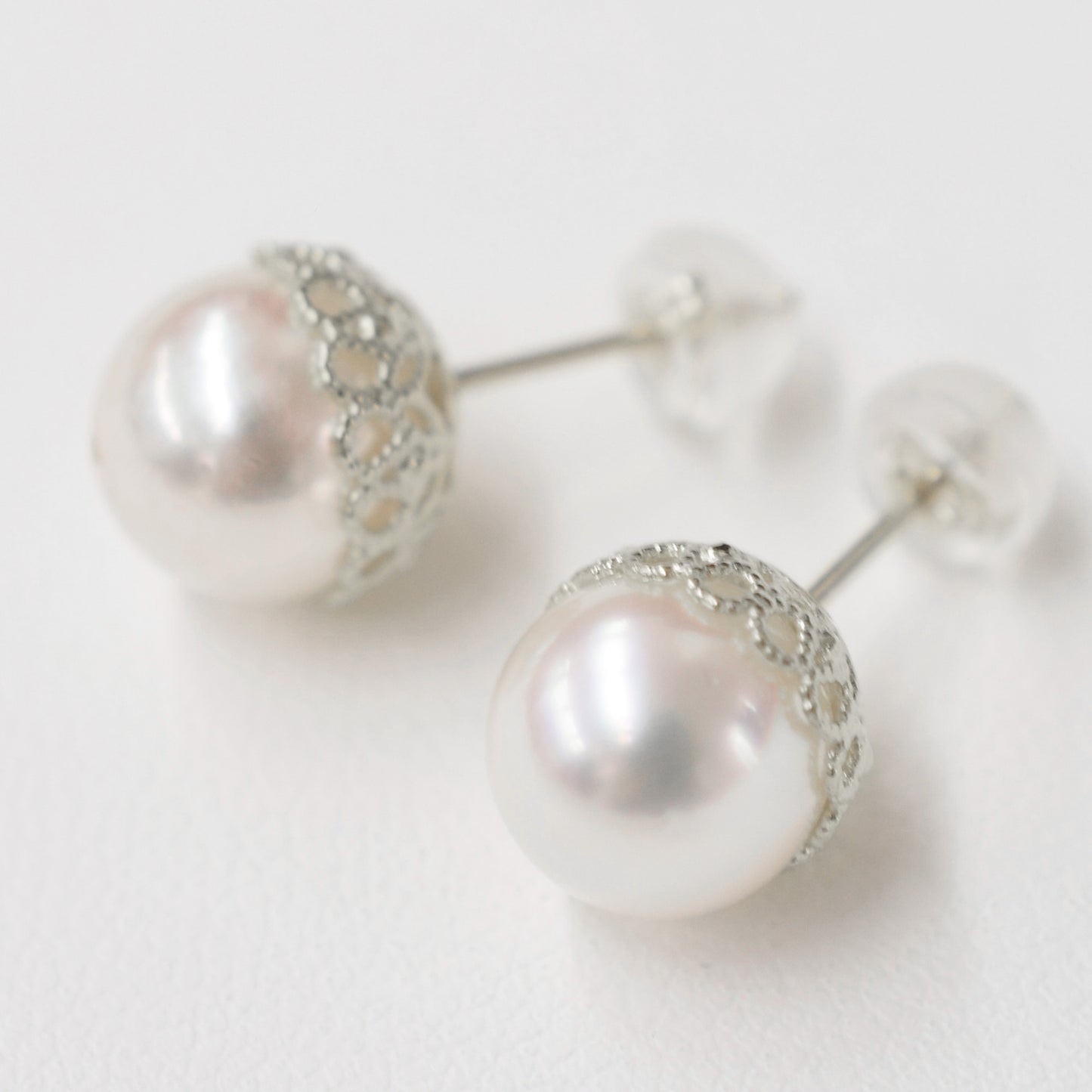 【K18YG / K14WG】Hanadama rank White pink 8mm - 8.5mm Sea Real Akoya Pearl Earring Japan 1pair Japanese reenspearl birthday あこや 真珠