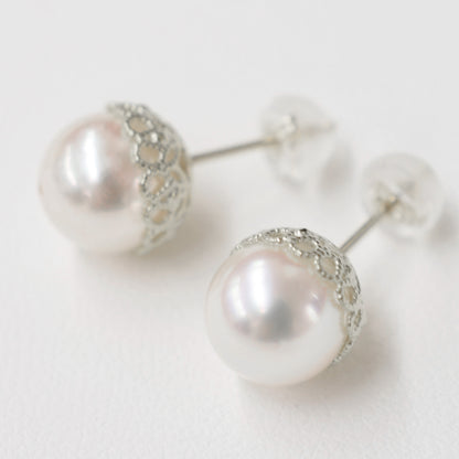 【K18YG / K14WG】Hanadama rank White pink 8mm - 8.5mm Sea Real Akoya Pearl Earring Japan 1pair Japanese reenspearl birthday あこや 真珠
