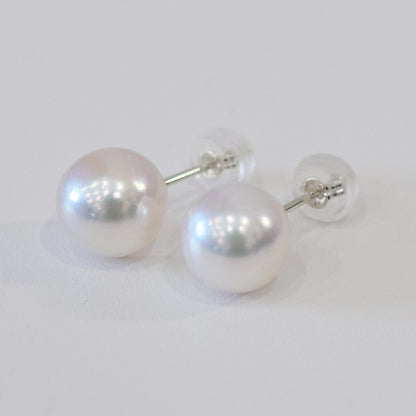 【K10YG / K10WG】 Hanadama rank 7.5mm - 8.5mm Seawater Akoya Pearl White Pink Stud Earring Japan anniversary Japanese Seawater birthday 真珠 あこや 花珠級