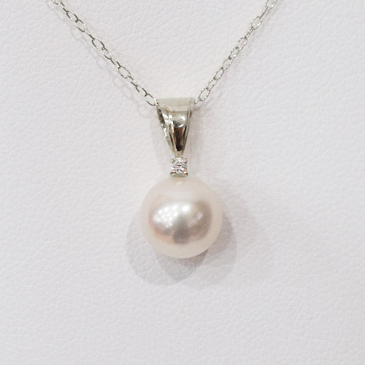 Hanadama rank White pink 8mm - 9.5mm Diamond 14K pendant necklace Akoya Pearl Real Japan Seawater pearl SIKC420 SIK00031