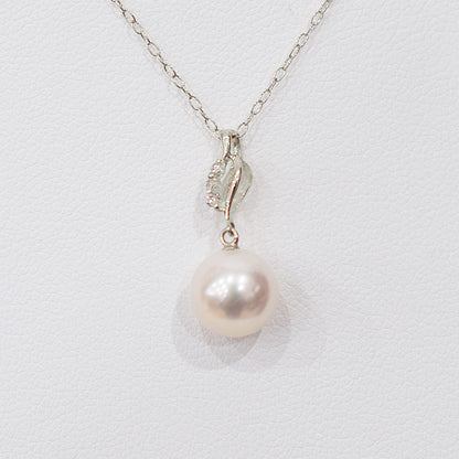 【K18YG / K18WG】Hanadama rank White pink 8mm - 9.5mm Diamond pendant necklace Akoya Pearl Real Japan Seawater pearl