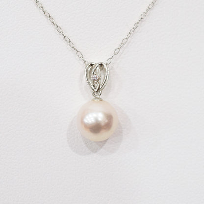 【K18YG / K14WG】Hanadama rank White pink 8mm - 9.5mm Diamond pendant necklace Akoya Pearl Real Japan Seawater pearl