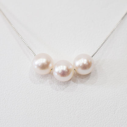 【K10 / K18】Rare White pink 5.5mm - 6.5mm Seawater Real 3pc Akoya Pearl necklace AkoyaPearl Japan あこや 真珠