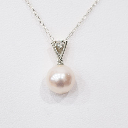 Hanadama rank White pink 8mm - 9.5mm Diamond 18K pendant necklace Akoya Pearl Real Japan Seawater pearl SIKC420 SIK00041