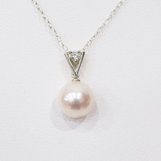 Hanadama rank White pink 8mm - 9.5mm Diamond 18K pendant necklace Akoya Pearl Real Japan Seawater pearl SIKC420 SIK00041