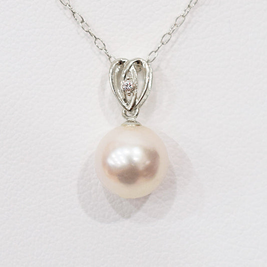 Hanadama rank White pink 8mm - 9.5mm Diamond 14K pendant necklace Akoya Pearl Real Japan Seawater pearl SIKC420 RP0009