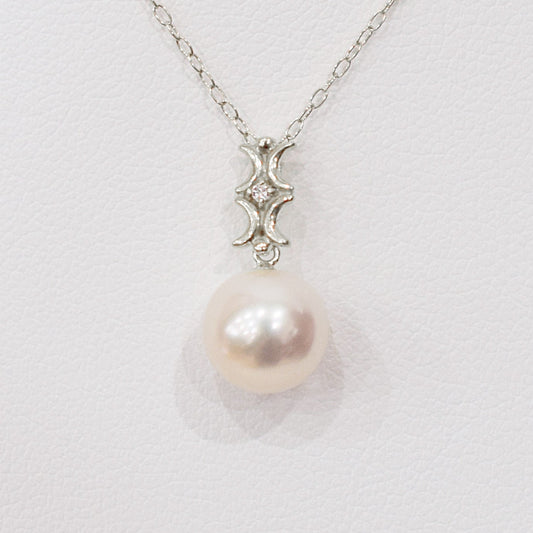 Hanadama rank White pink 8mm - 9.5mm Diamond 18K pendant necklace Akoya Pearl Real Japan Seawater pearl SIKC420 RP0007