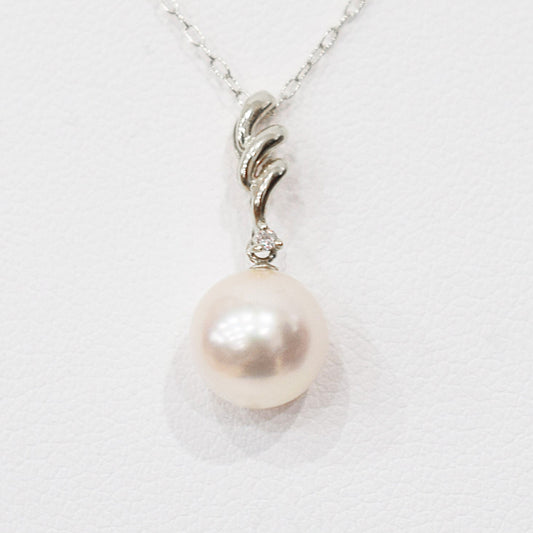 Hanadama rank White pink 8mm - 9.5mm Diamond 18K pendant necklace Akoya Pearl Real Japan Seawater pearl SIKC420 RP00041