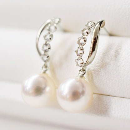 【K18YG / K14WG】Hanadama rank 7.5mm - 9.5mm Whitepink Studs Earring Real Akoya Pearl Japan Akoyapearl Semi-precious stone White topaz あこや 真珠