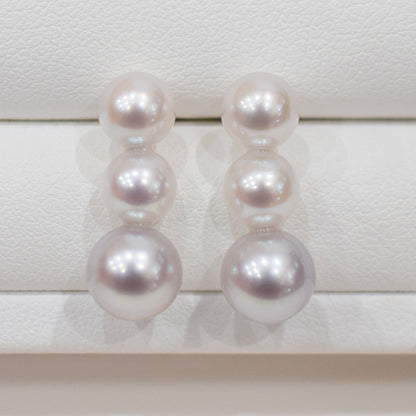<SALE> Limited to actual item 6mm - 6.5mm × 7.5mm - 8mm Seawater Akoya Pearl White pink Natural color Stud Earring 14KWG Japan Japanese