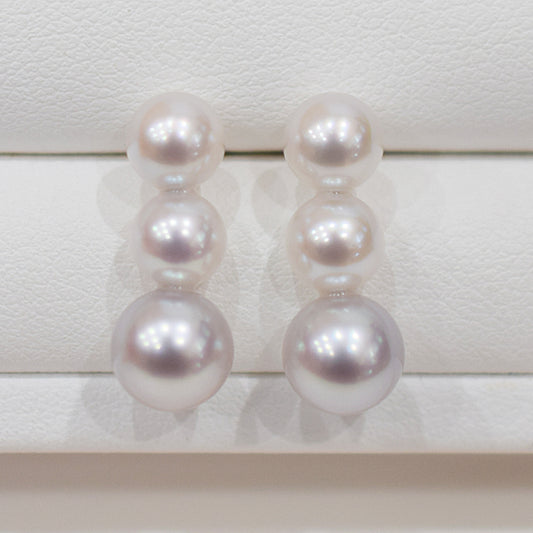 <SALE> Limited to actual item 6mm - 6.5mm × 7.5mm - 8mm Seawater Akoya Pearl White pink Natural color Stud Earring 14KWG Japan Japanese