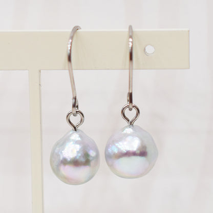 Actual product Natural color akoya Baroque pearl 9mm - 10mm Surgical Stainless Steel Seawater Akoya Pearl Stud Earrings Japan