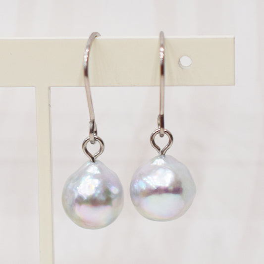 Actual product Natural color akoya Baroque pearl 9mm - 10mm Surgical Stainless Steel Seawater Akoya Pearl Stud Earrings Japan